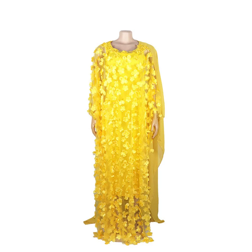 Комплект из обуви в африканском стиле платье для женщин Кафтан Макси длинное платье в африканском стиле из шифона bubu robe для вечерние - Цвет: yellow dress