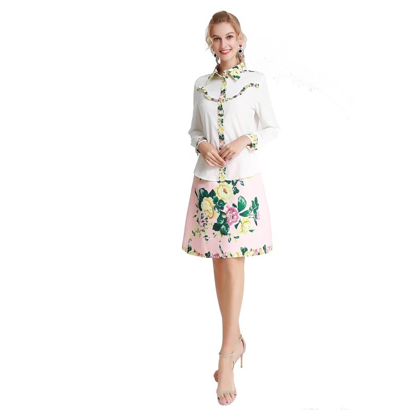 

ropa mujer 2019 Autumn And Winter 2 piece set ladies poleras camisa long sleeve Lapel print mini slim Jacquard pink casual dress
