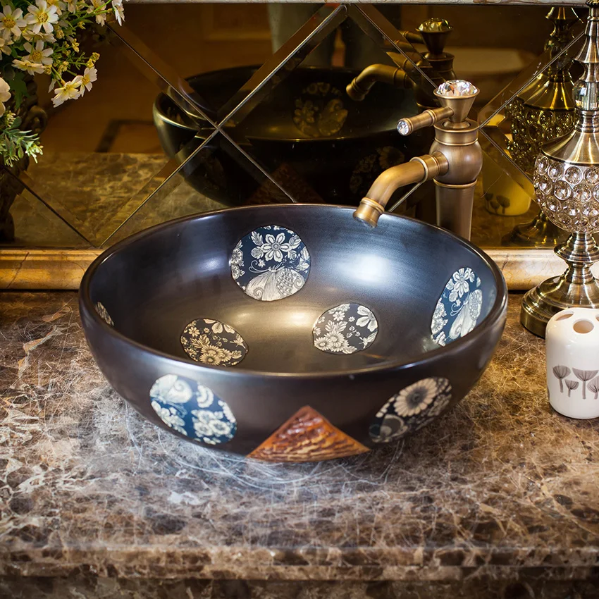 China Washbasin Art wash basin Ceramic Counter Top Wash Basin Bathroom Sinks Blue and white bathroom sink countertop (1)