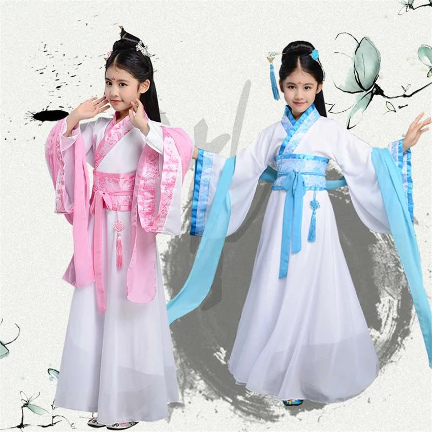 Традиционная китайская одежда для девочек, Hanfu, платье с длинными рукавами, для сцены, праздника, наряд принцессы, древние костюмы