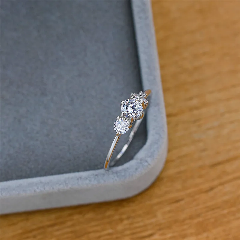 Простые Вечерние свадебные кольца из стерлингового серебра романтическое женское маленькое круглое циркониевое кольцо элегантное обещание на помолвку кольца для женщин