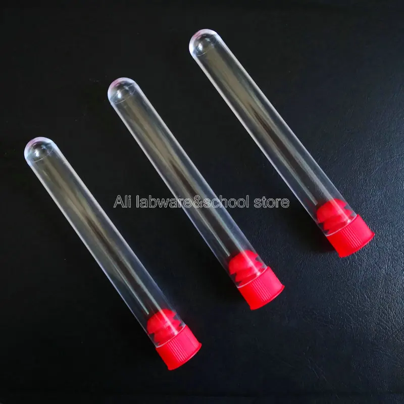 

100Pcs/lot 15*100mm Lab Plastic Test Tubes With Red Colorful Plug Cap