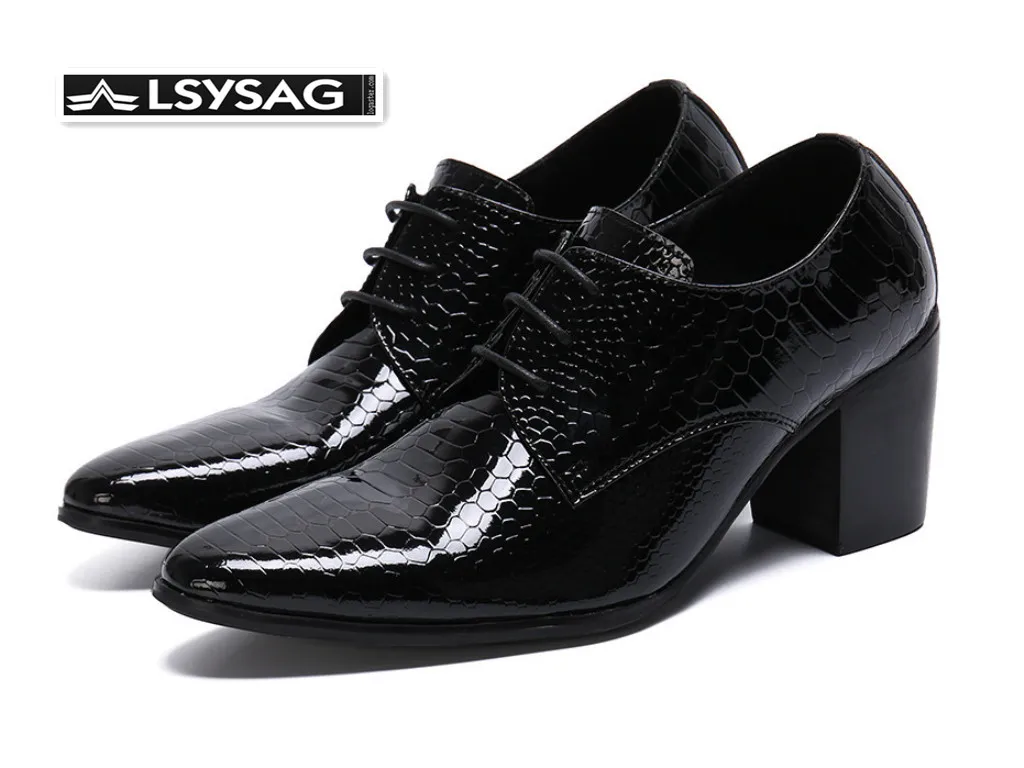 

Personality Increase Height Men Boots Luxury Real Leather Lace Up Ankle Boots Pointed Toe Men High Heel Oxford Shoes
