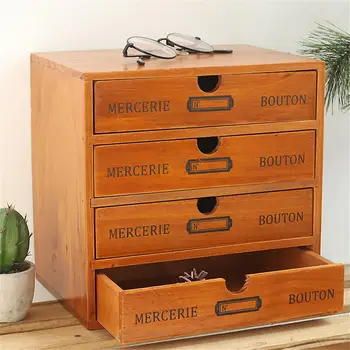 

4-layer Wooden Storage Drawer Home Storage Cabinet Multifunctional Decorative Container Box Office Desktop Drawer Dividers Box