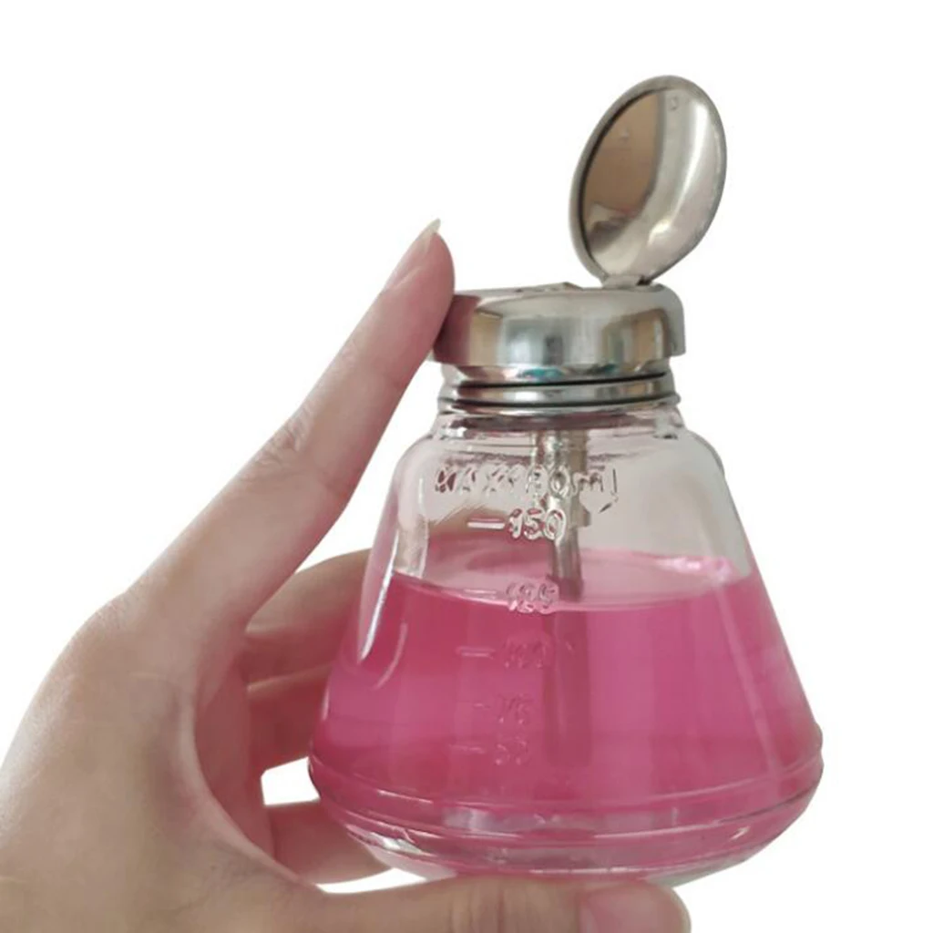 180ml Empty Push Down Dispenser Nail Polish Remover Pumping Glass Bottle Liquid Spill-proof Container