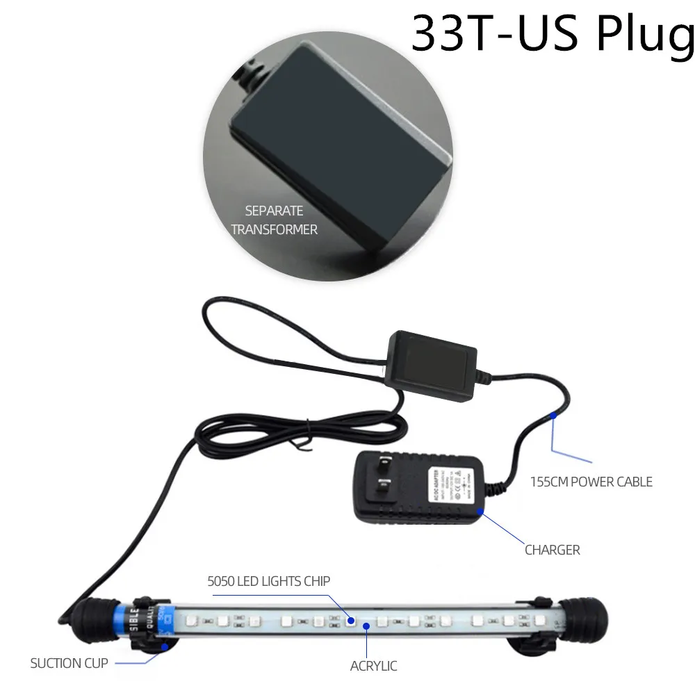 33T-US Plug Аквариумный декоративный светильник, светильник для аквариума RGB, дистанционный светильник для аквариума, водонепроницаемый Светодиодный светильник для аквариума, погружной светильник для аквариума - Цвет: 33T-US Plug