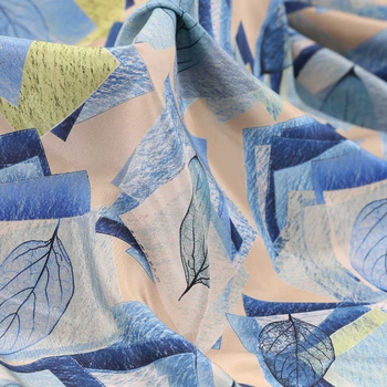 

leaf printing crepe de Chine real silk fabric summer mulberry clothing dress fabric silk
