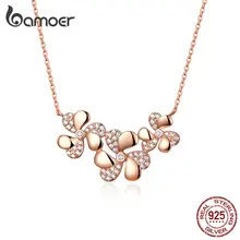 Bamoer, 925 пробы, серебряный, тройной цветок, короткое металлическое колье для женщин, розовое золото, цвет, модное ювелирное изделие, новинка, SCN375