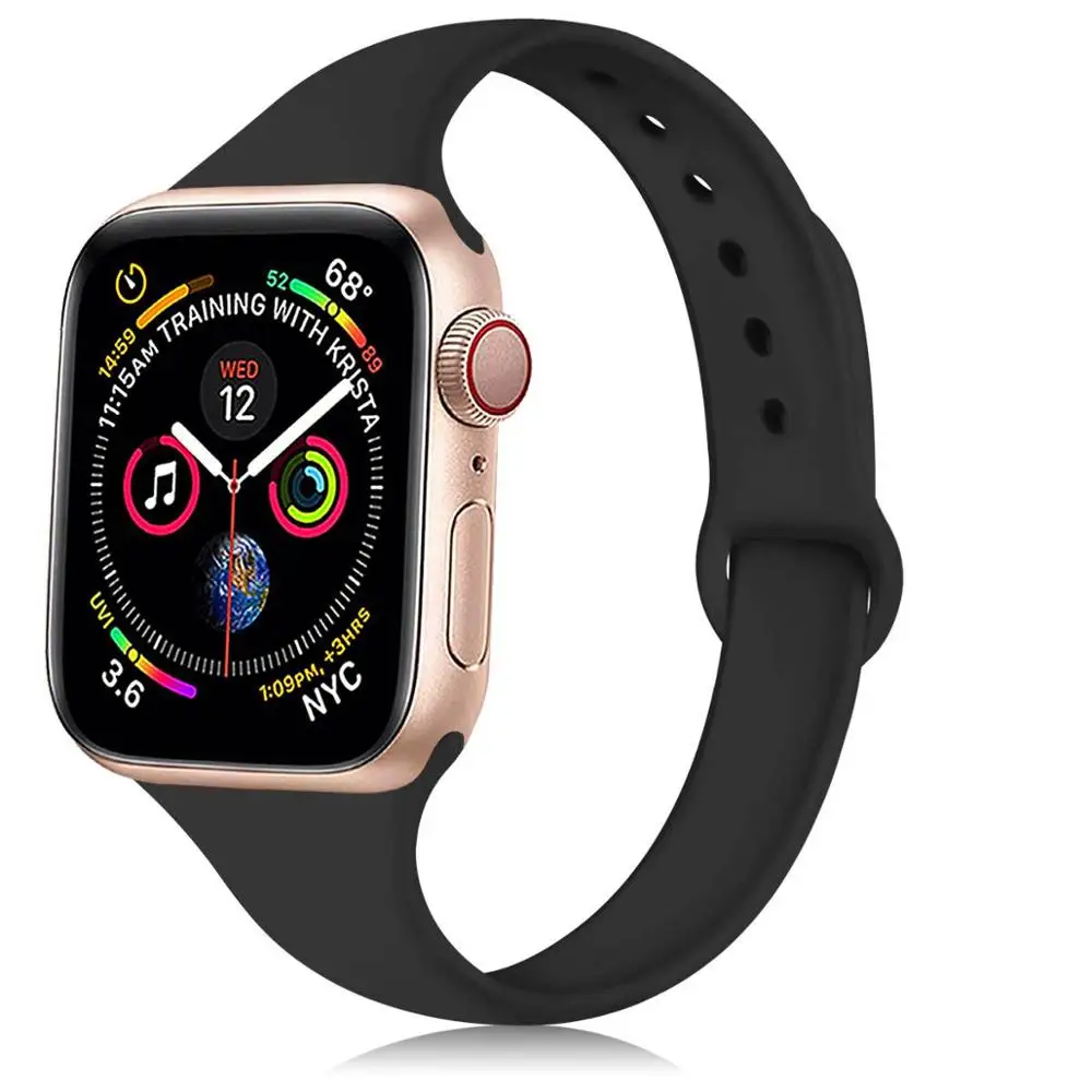 Мягкий силиконовый ремень для наручных часов Apple Watch Series 5 4 3 2, 38 мм, ремешок 42 мм, сменный спортивный браслет, ремешок для наручных часов iWatch, 4, версия 1, 2, 3, ремешок - Цвет ремешка: black