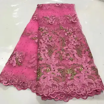 

Fashion African Lace Fabric High Quality Pink Lace Nigerian Lace Fabric 2020 High Quality Lace With Beaded 5yards