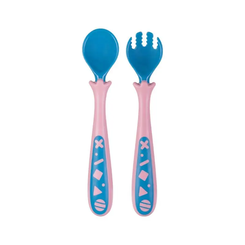

Baby Feeding Spoon Fork Set Travel Safe Case Toddler Easy Grip Training Spoon X5XE