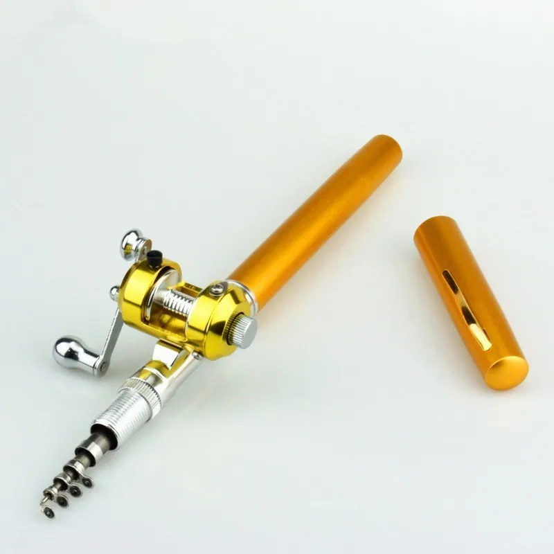 

Outdoor Stream Portable Pocket Telescopic Mini Fishing Rod Pole Pen Shape Folded River Lake Fishing Rod With Reel Wheel