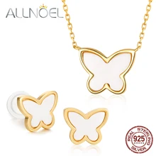ALLNOEL SS925 драгоценный камень ювелирный набор натуральный бабочка агат ожерелье серьги для женщин индивидуальные Сердолик Драгоценный камень ювелирные изделия