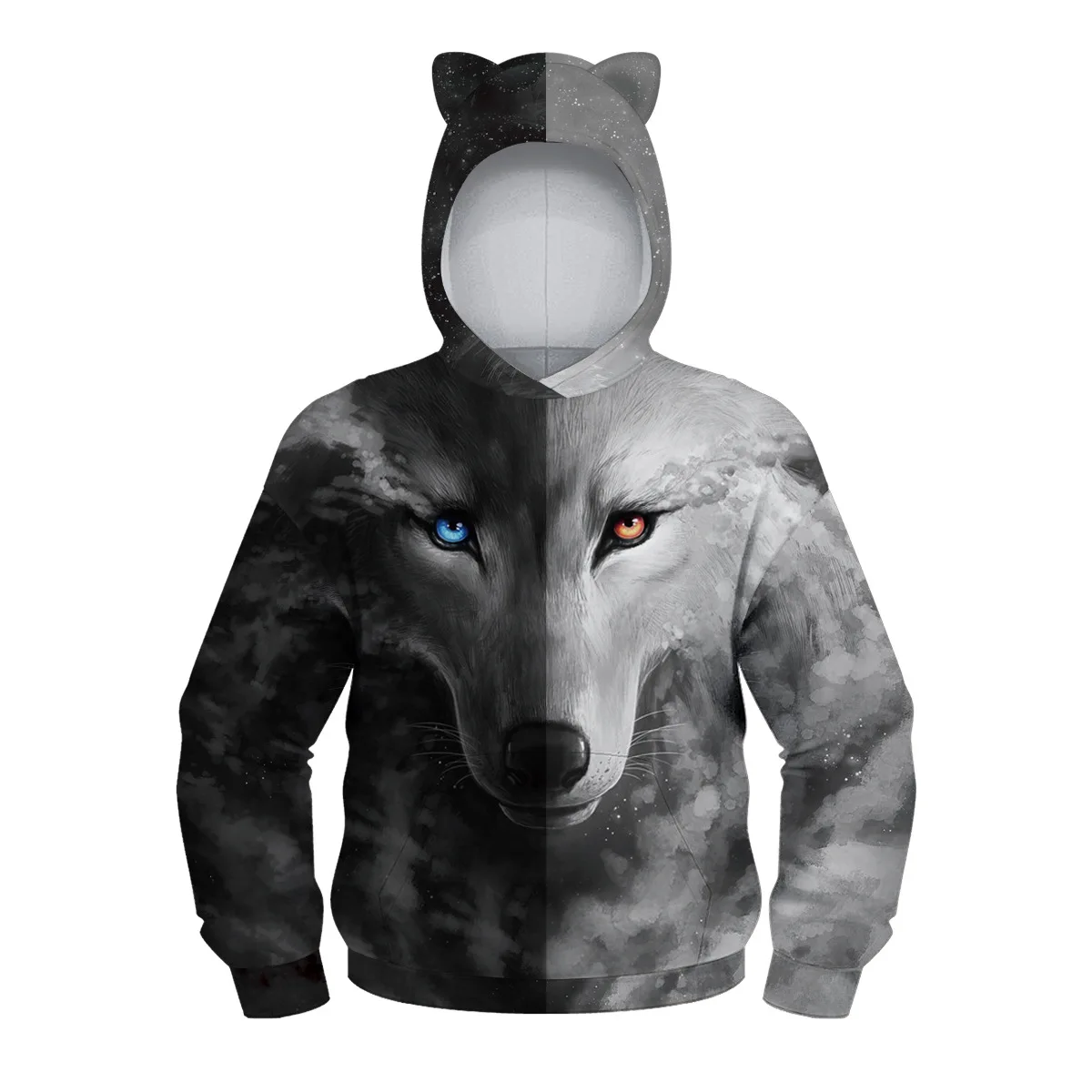 

Kids 3D Printed Animal Wolf Hoodies for Girls Boys Teens Hooded Sweatshirt With Ears Children Pullover Clothes Fall Winter Hoody
