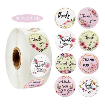 

500Pcs/roll Flowers Printed Thank You Stickers Round Label Stickers For Scrapbooking Packaging Seal Labels Stationery Stickers
