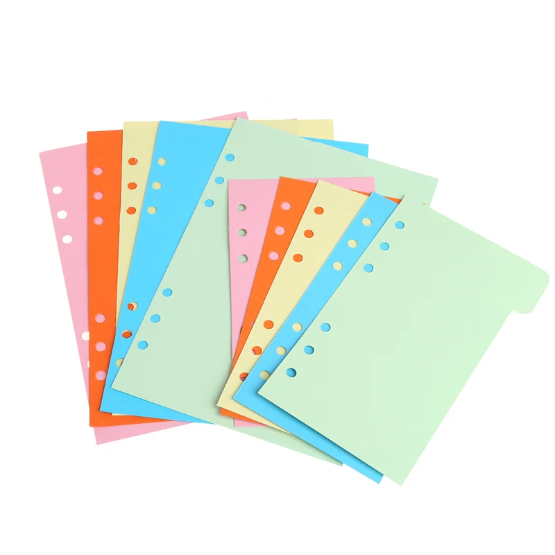 5Pcs Refills 6 Hole Blank Colorful Paper for A6 Loose Leaf Binder Notebook