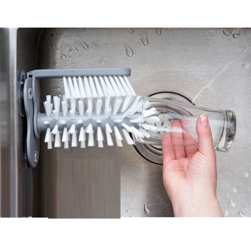 Glass Cleaner Bottles Stand Base Brush Cup Sink Drinking Water Scrubber Mug Wine Suction Self Kitchen Rotate Bottle Clean | Дом и сад