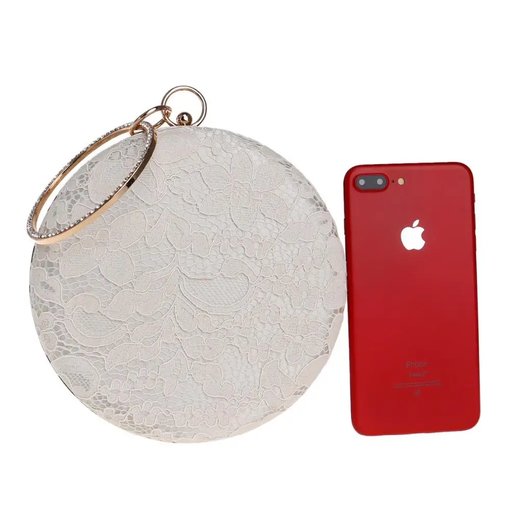 

2020 Xianjian Lace Wedding Dress Maxi Matching Round Wristlet White Lace Floral Clutch Purse Wedding Bolsas Handbags