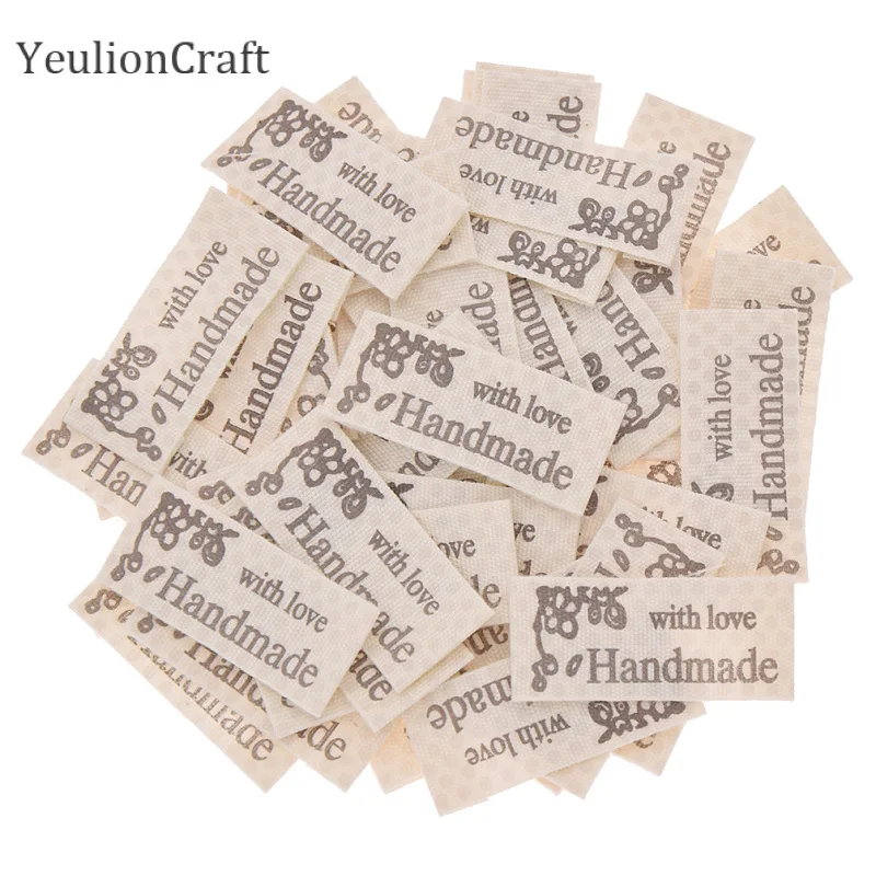 YeulionCraft 100 шт ручной работы тканевые этикетки ручной работы с любовью этикетки для одежды Diy материалы для шитья
