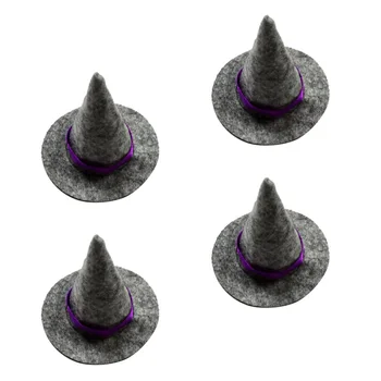 

4pcs Mini Felt Witch Hats Handmade Wine Bottle Decor for Halloween DIY Hair Accessories Crafts (Grey)