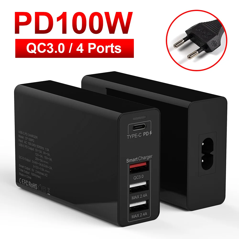 100 Вт PD адаптер зарядные устройства QC 3,0 4 порта для macbook huaweibook EU UK AU US розетки 100 Вт PD адаптер зарядные устройства QC 3,0 4 порта для macbook huaweibook EU UK AU US розетки