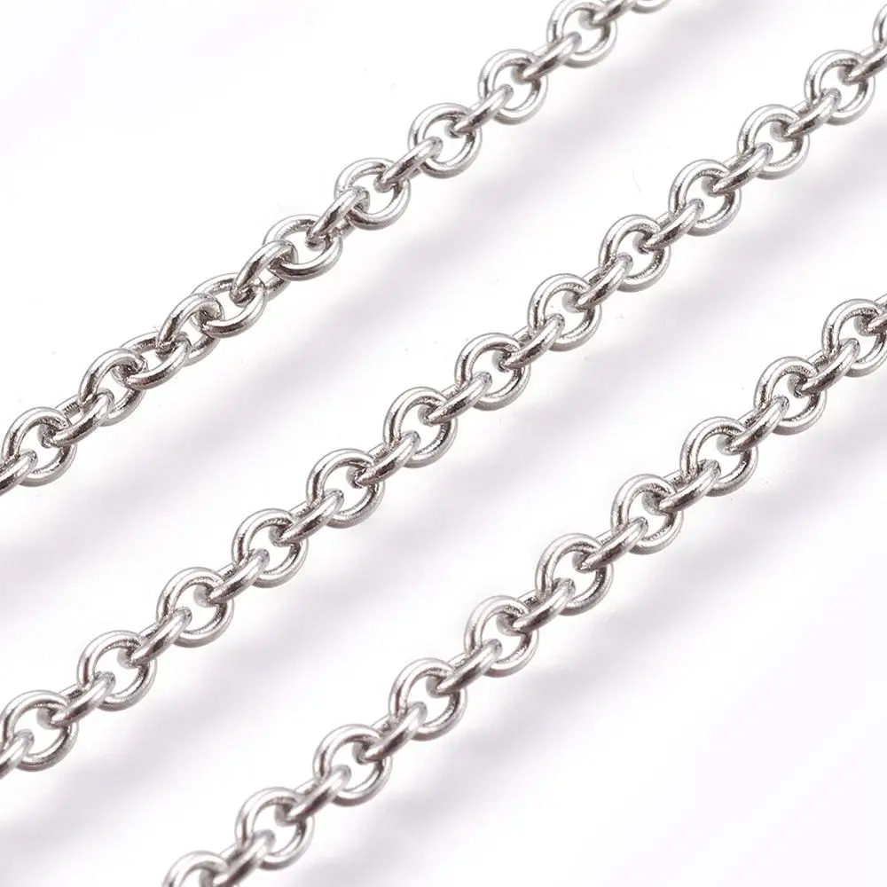 

316 Stainless Steel Cross Chains, Soldered Rolo Chains, Stainless Steel Color, 2x2x0.5mm; 50m/roll