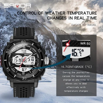 

SANDA Double Display Men's Watches Waterproof Quartz Wristwatch Luminous Student Electronic Watch reloj hombre