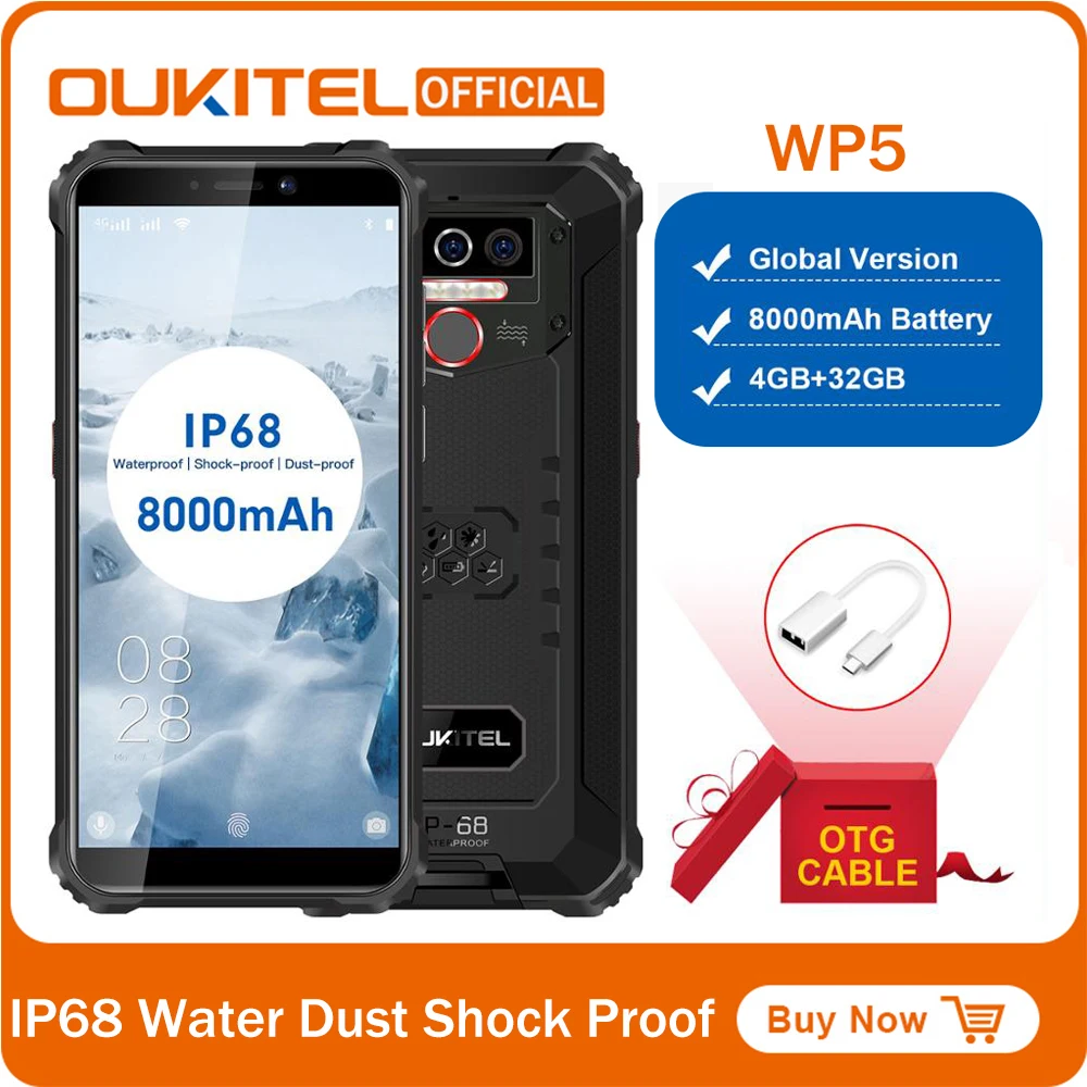 OUKITEL WP5 смартфон с 5 дюймовым дисплеем процессором MT6761 ОЗУ 4 Гб ПЗУ 32 ГБ 8000 мАч 13