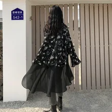 iMucci 2020 Spring New Print Chiffon Stitching Shirt Stacked With Fake Two Irregular Loose Tops Office Lady Style TM1106