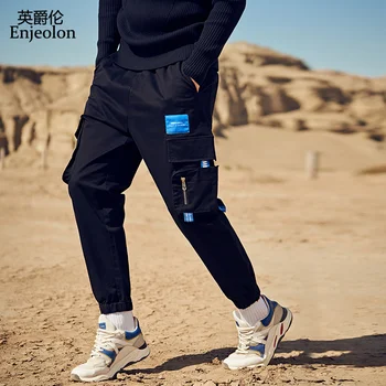 

Enjeolon Autumn Winter Men Black Joggers Pants 2019 Mens Big Pockets Long Cargo Pants Male Streetwear Overalls Sweatpant K6874