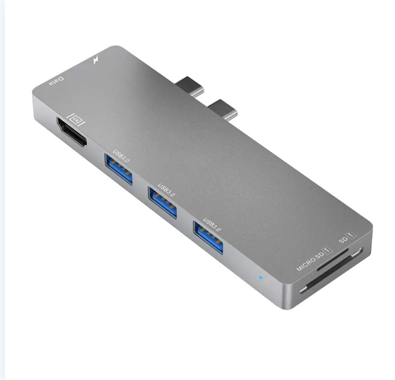 8 в 1 USB-C к тип-c 3 USB 3,0 концентратор 4K HDMI RJ45 Ethernet Micro SDTF OTG адаптер - Цвет: Серый