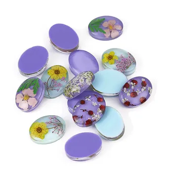 

5pcs Epoxy Resin Dried Flower Oval Glass Cabochon 18.5x14mm Cabochon Demo Flat Back Making findings Cabochons For Jewelry Making