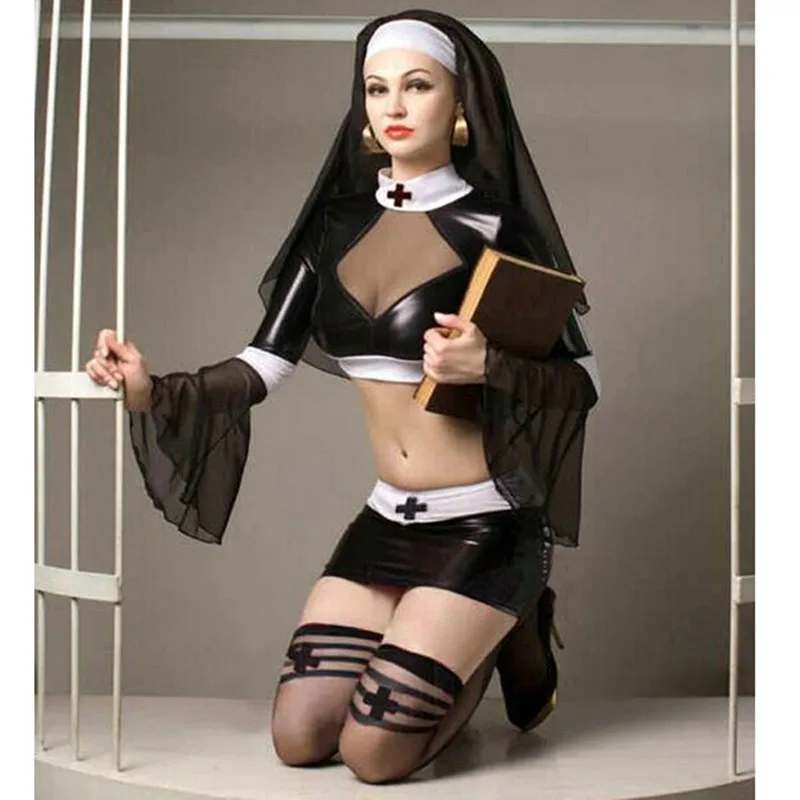 Новые рождественские горячие продажи сексуальные костюмы монахини на Хэллоуин для женщин фантазия и сексуальный косплей костюм