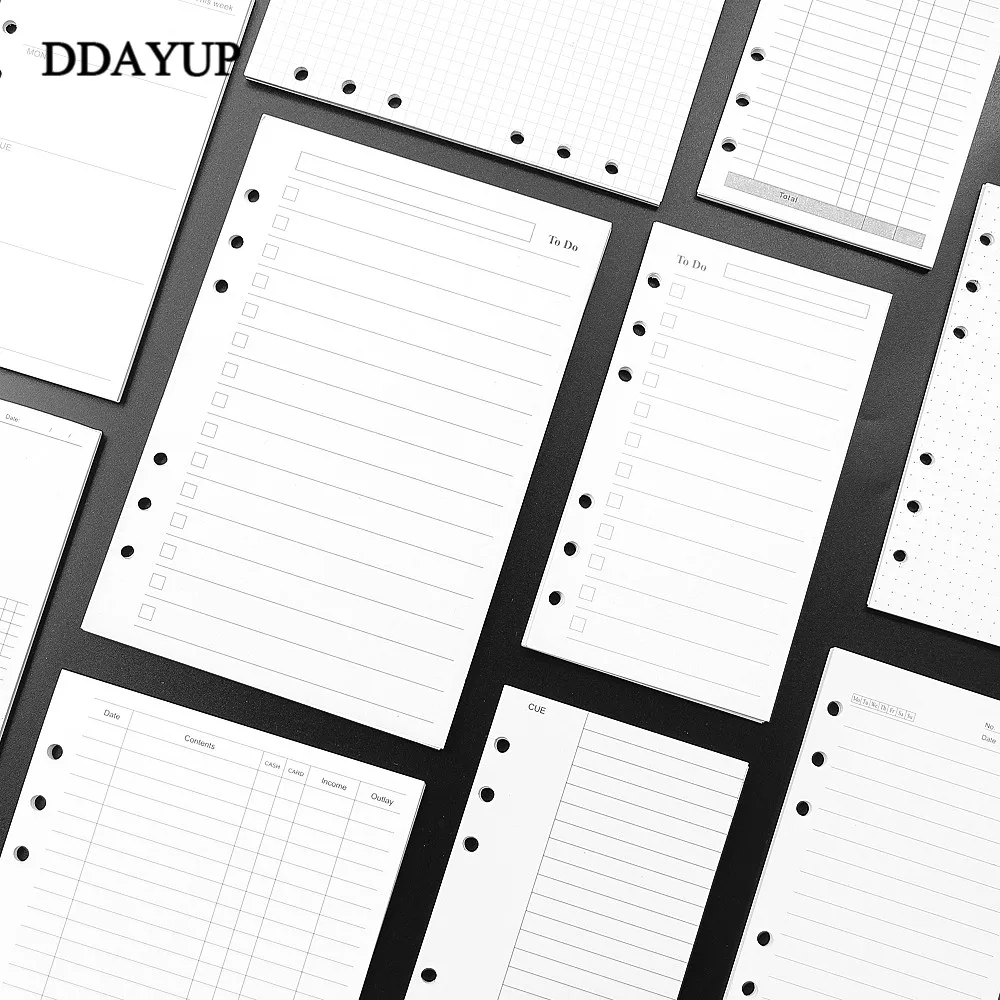 A5 A6 Loose Leaf Notebook Refill Spiral Binder Inner Page Diary Weekly Monthly Planner To Do List Line Dot Grid Inside Paper