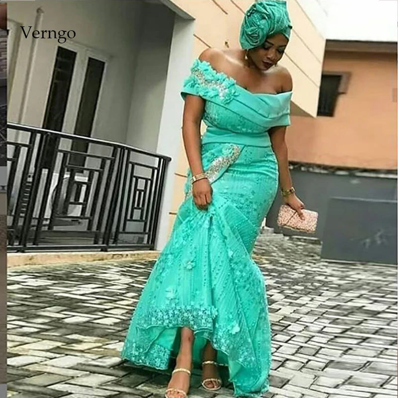 

Verngo Mermaid Evening Dress Long Formal Dress Flowers Appliques Evening Gown Skye Blue Party Dress Abiye Gece Elbisesi