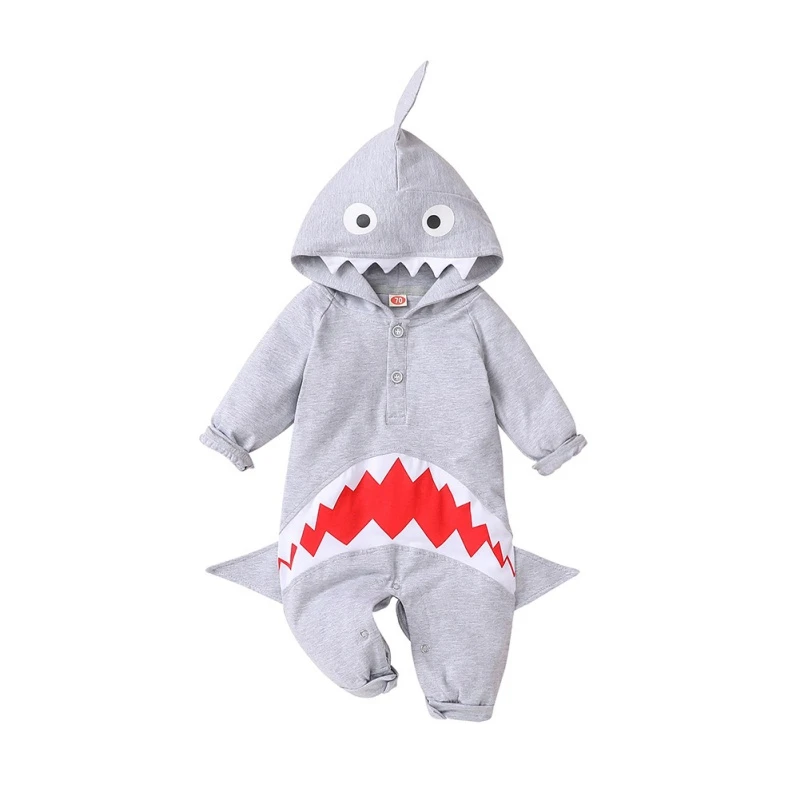 

0-18M Autumn Winter Baby Boy Girl Cartoon Shark Hoodie Rompers Bodysuit Newborn Kid Clothes Casual Long Sleeve Outerwear