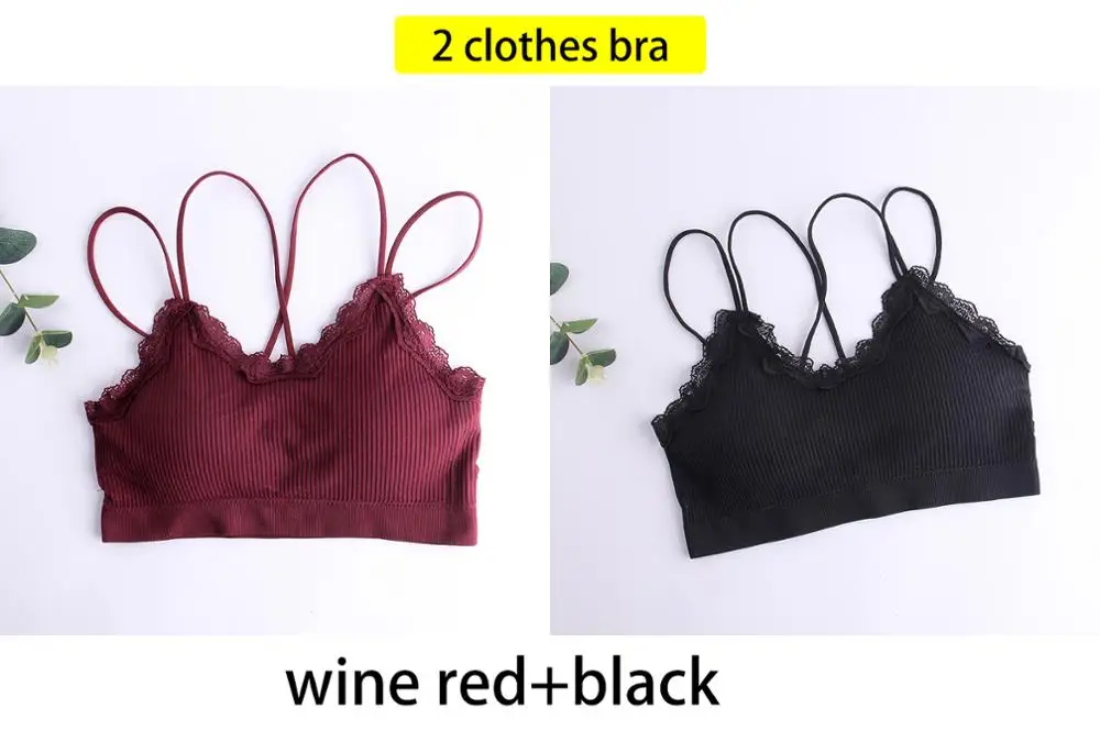 French Style 2pcs Solid Color Sexy Lingerie Seamless Bra Wire Free Comfort Push Up Bras for Women Underwear Bralette - Цвет: winered black