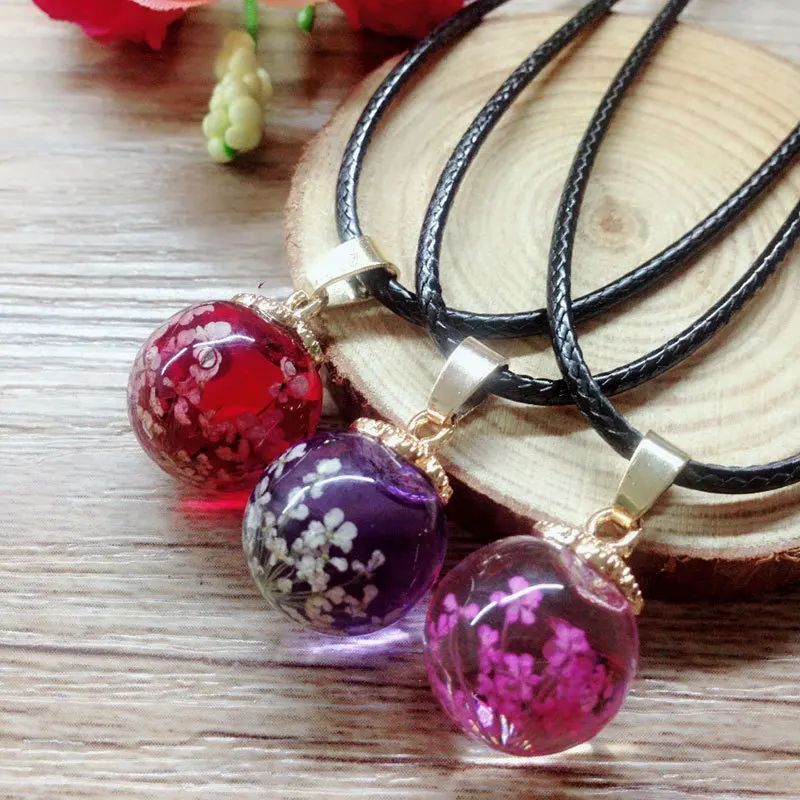 

2019 New Products Accessories Preserved Fresh Flower Choker Creative New Products Mori Girl Dried Flower Necklace Glass Pendant