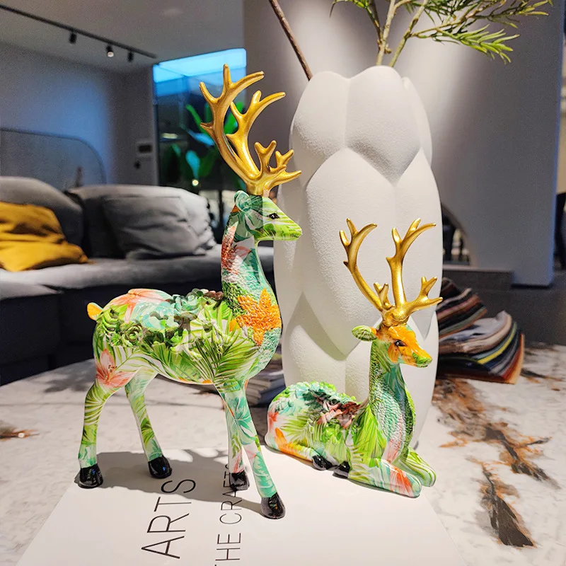

Modern water transfer printing deer ornaments living room TV cabinet creative colorful decorations housewarming opening gifts