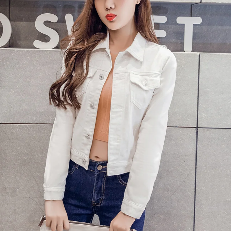 Джинсовая куртка женская стрейчевая модная короткая джинсовая с длинным рукавом