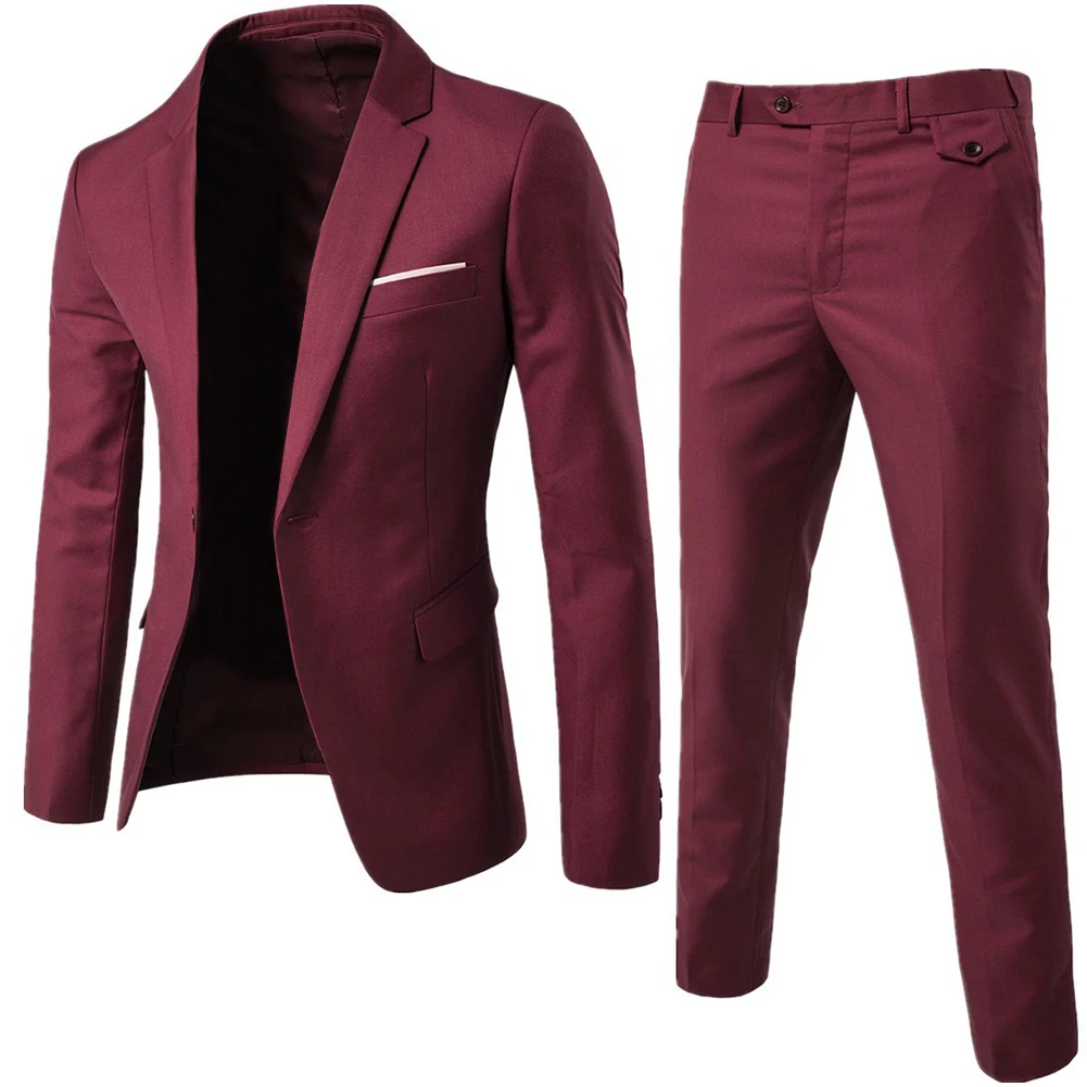 Новые мужские деловые однокнопочные плотные цветные штаны-скинни Формальные плоские костюмы из двух предметов для мужчин с брюками Костюм