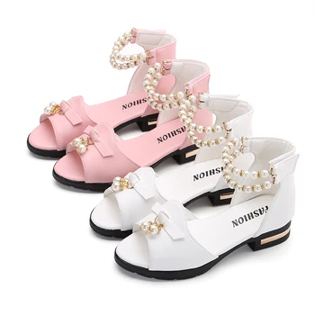 

Summer Children Sandals Girls New Bow Pearl Low Heel Princess Shoes Kids Girls Roman Sandals Big Girls Shoes Party Shoe STQ026