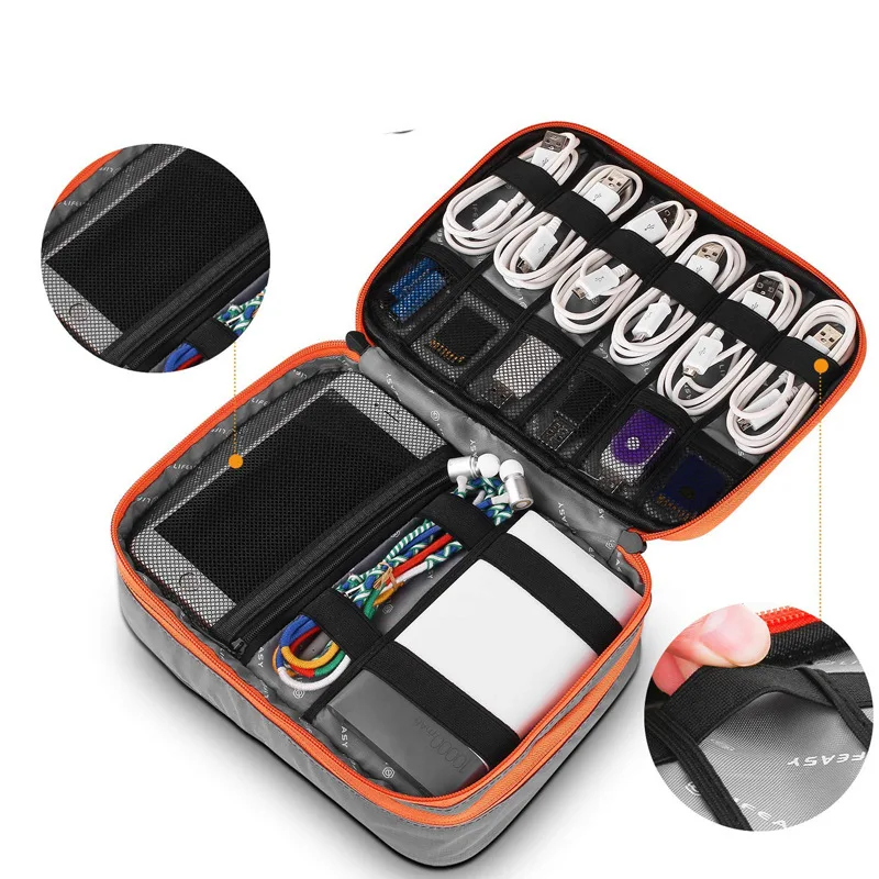 Dupla camada cabo usb disco rígido caso eletrônica acessório organizador ipad tablet celular titular viagem saco de armazenamento de transporte