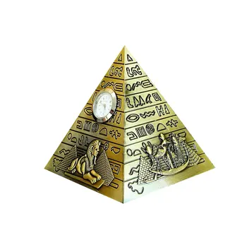 

1pc Pyramid Design Ornament Egyptian Style Decor Alloy Desktop Adornment Creative Gift with Clock Brass