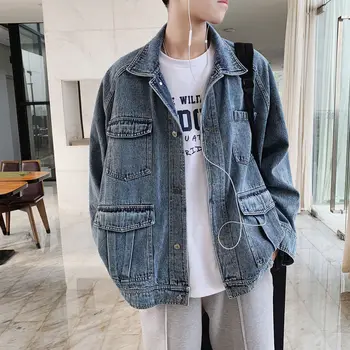 

2019 New Men's Denim Jacket Personality Retro Washed Denim Jacket Student Korean Multi-pocket Trend Jacket