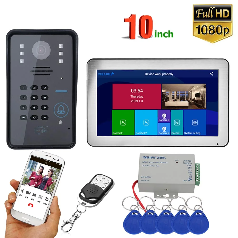 10 inch Record Wifi Wireless RFID Video Door Phone Doorbell Intercom System with Wired 1080P camera | Безопасность и защита