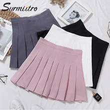 Женская мини-юбка SURMIITRO, черный розовый и белый цвета плиссированные школьные юбки с высокой талией в корейском стиле для женщин летом года
