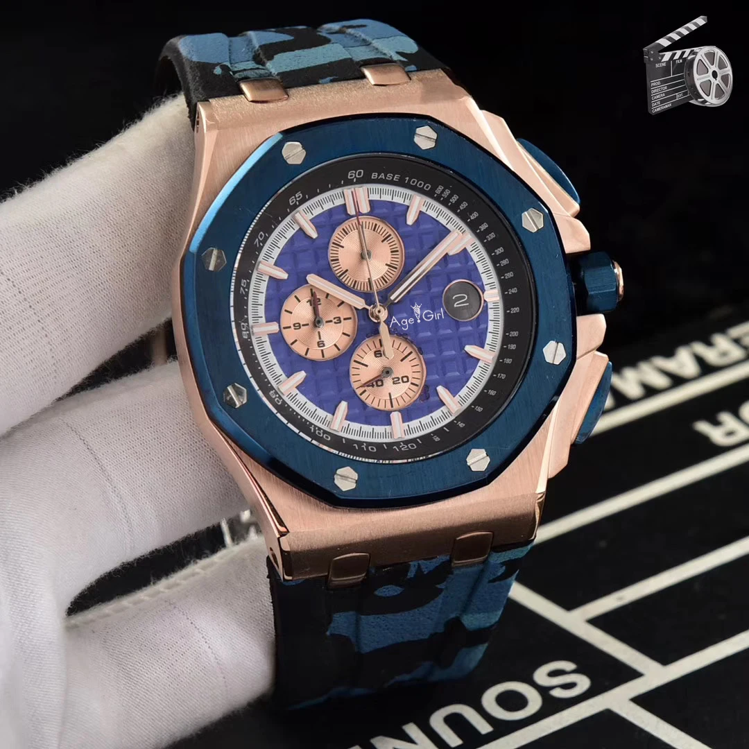 

Luxury Brand new Men Stopwatch Watch Sapphire Rose Gold Black Blue Grey Rubber Chronograph Stainless Steel Sport Limited Watches