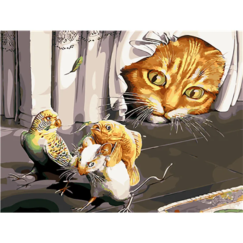 Кошка абстрактная картина в рамке номер пронумерованная масляная краска DIY Краска по номерам Раскраска по номерам красочные украшения для дома в виде животных - Цвет: Painting By Numbers3