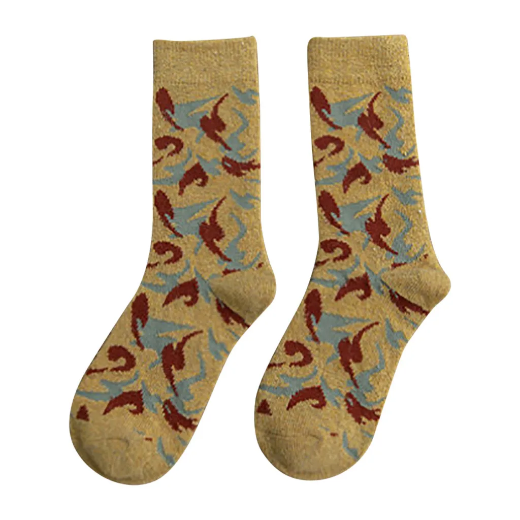 Женские хлопковые Повседневные носки без пятки с принтом тотем в этническом стиле Харадзюку с перьями в Корейском стиле Meias femininas